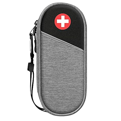 SITHON EpiPen Medyczny futerał do przenoszenia, przenośna torba ratunkowa Izolowany organizer na apteczkę na 2 EpiPens, inhalator astmy, niezbędnik medycyny alergicznej, (Szary)