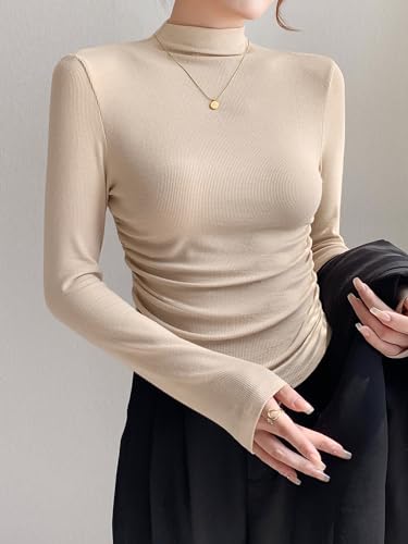 Women Mock Neck Ruched Shirt Knitting Long Sleeve Casual Cozy Tight Crop Top3