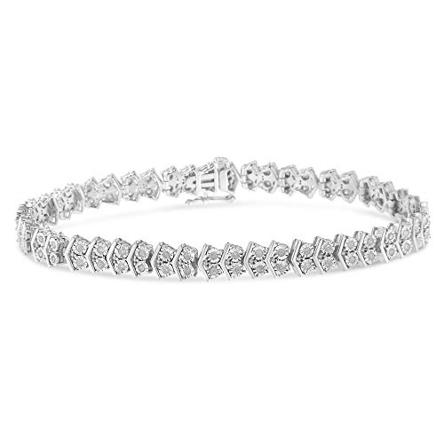 Original Classics .925 Sterling Silver 1.0 Cttw Chevron 2 Stone Arrow Link Tennis Bracelet (I-J Color, I3 Clarity) - 7”