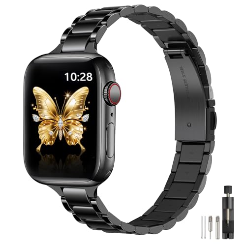 WFEAGL Slim Metal Bands Compatible with Apple Watch Bands Women 44mm