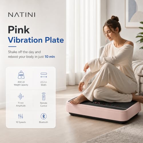 Natini Vibration Plate Exercise Machine - Whole Body Vibration Platform Machine with Pilates Bar Resistance Bands for Home Fitness Training Equipment & Weight Loss (Pink) — view 2
