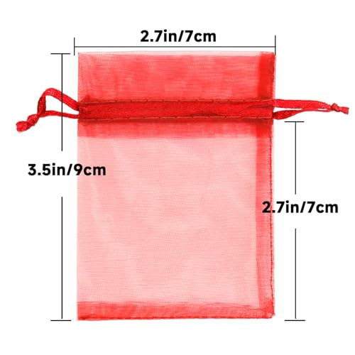 Image of joycraft 50Pcs Hot Red Organza Bags - 2.7x3.5 In Sheer Holiday Drawstring Mesh Pouch, Small Party Favor Bags for Halloween, Christmas, Small Business, Jewelry Diaplay