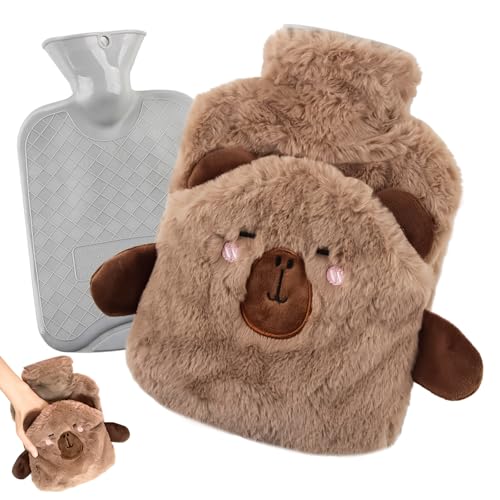shallyong Bouillotte eau Chaude Peluche, 1L Mini Bouillotte, Bouillote Enfant, Manteau Amovible, Prévention des Fuites, Doux et Confortable (D)