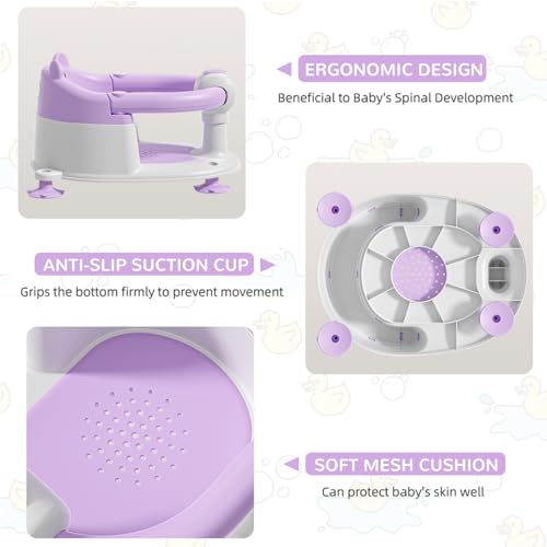 Image of Baby Bath Seat for Babies 6 Months & up, Non-Slip Toddler Bath Seats for Babies Sitting Up, Safe Infant & Newborn Bathtub Chair with 4 Suction Cups & Soft Cushion for Shower,Lavender