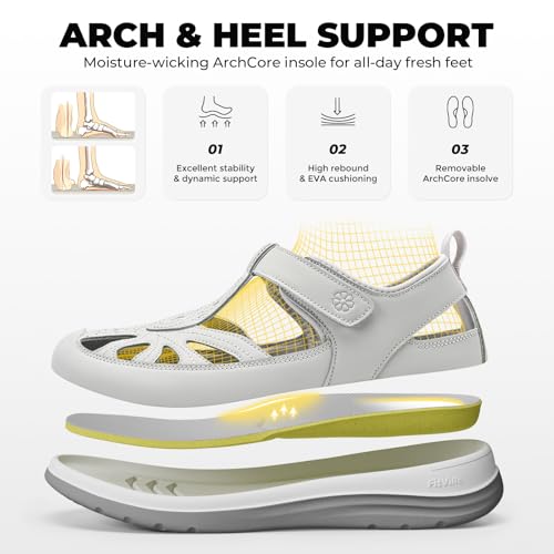 Image of FitVille Extra Wide Womens Orthopedic Walking Sandals with Wide Toe Box, Outdoor Closed Toe Sandals with Adjustable Straps for Women, Arch Support Women's Shoes for Plantar Fasciitis, Swollen Feet