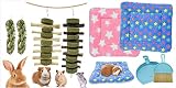 ROZJOVU Rabbit Guinea Pig Bunny Chew Toys for Teeth Grinding Cage Hanging Toy + Guinea Pig Rabbit Be
