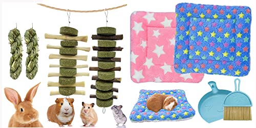 Rozjovu Rabbit Guinea Pig Bunny Chew Toys For Teeth Grinding Cage Hanging Toy + Guinea Pig Rabbit Bed Small Animal Beds Pad #TOP8