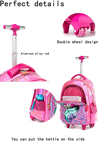 Egchescebo School Kids Rolling Backpack for Girls and Boys With Wheels Trolley Wheeled Backpacks for Girls Travel Bags 3PCS Girls and Boys Backpack With Lunch Box Rose Red