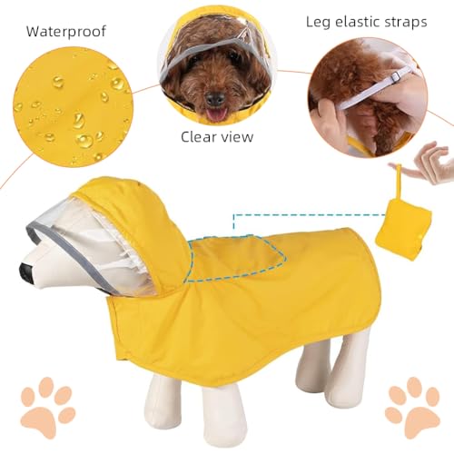 Image of Qpets Dog Rain Coat, Monsoon-Proof Waterproof Design with Clear Wide Brim Hood, Reflective Rim & Adjustable Elastic Leg /Belly Straps, Lightweight Anti-Wind Coat for Large Breeds, Outdoor Hikes (XL)