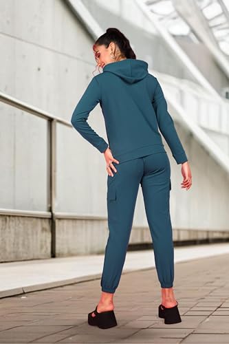 Image of POPWINGS Casual Self Design Solid Sweatshirt and Joggers Co-Ords Set for Women | Trendy Stylish Top and Bottom Set for Women | Women Hooded Sweatshirt and Joggers Set | Women Co Ords Set Summer Wear