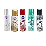 Generic Wilton Color Mist Edible Decorating Spray Set (Holiday Set: Silver, Gold, Red, Green, Black)