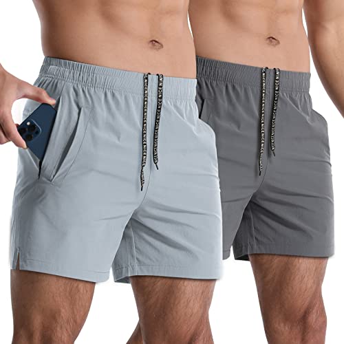 Lempue 2 Pack Workout Gym Shorts for Men 5 Inch Lightweight Running Shorts Quick Dry Sports Athletic Shorts with Pockets