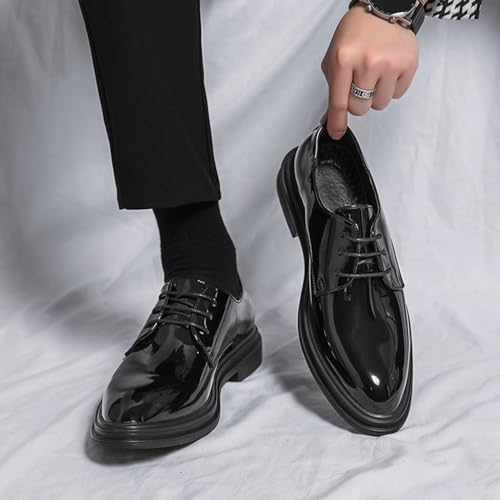 Men's Oxfords Casual Dress Shoes Shiny Flat Patent Leather Lace Up Shoes for Men Business Work Shoes2