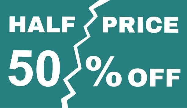 UV Printed Waterproof Sign Foam Board|Half Price 50% Off Sticker,|Size: 160mm X 100mm | Double Side Tape