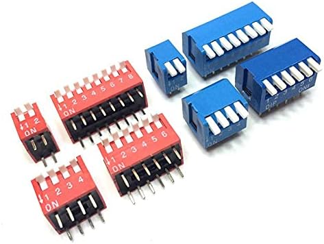 Right Angle DIP Switch Side Position Digital Dial | 5PCS DIP switches, 2-12 positions, 2.54mm pitch, right angle side position, red/blue color.(5P,Rojo)