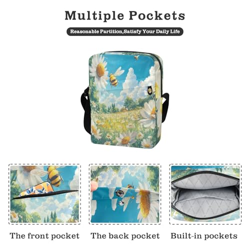 messenger bag for women mens crossbody bag small Shoulder Hand Bags Adjustable Strap for Outdoor Daily Outdoor Daily- Bee Daisy Hi Summer2