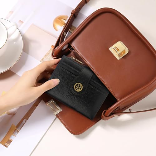 Image of Leather Wallet Women,RFID Blocking Small Wallet for Women Bifold Compact Slim Wallet Card Holder With Zipper Coin Pocket(Black)