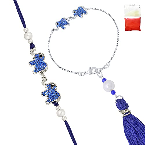 Image of Mahi Rakhi for Brother and Bhabhi with Studded Crystals and Tassels (PARCOL1105521PR)