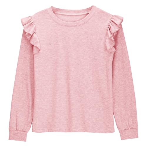 2025 Girl Cute Ruffle Blouse 4-13 Years Kids T-Shirts Spring Summer Solid Color Tee Casual Long Sleeve Crewneck Tops