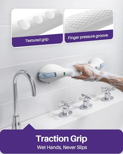 KEKOY 17.5 Inch Suction Grab Bars for Bathtubs and Showers with Indicator 2 Pack- Heavy Duty Safety Shower Handle for Seniors and Elderly, Handicap Bars for Bathroom, No Drilling and Removable, Blue - Thumbnail 5