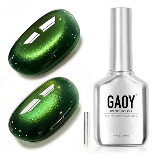 GAOY Green Cat Eye Gel Nail Polish, 16ml Holographic Glitter