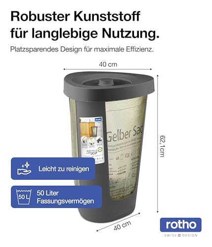 Rotho Fabu Müllsackständer gelber Sack mit Deckel, Kunststoff (PP recycelt), anthrazit, (40.0 x 40.0 x 62.1 cm) – Bild 5