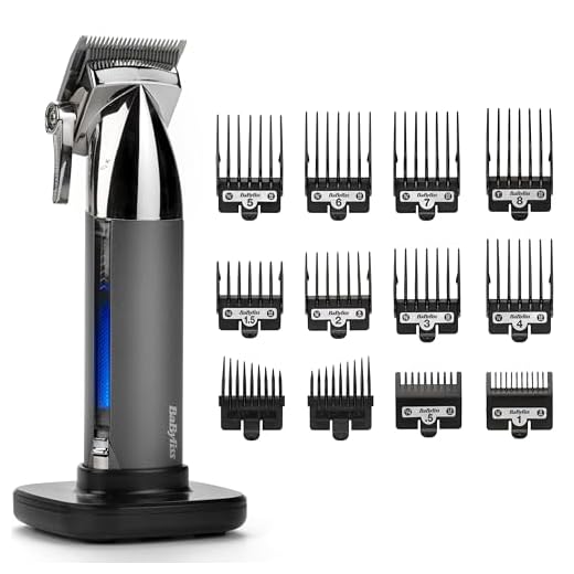 BaByliss Cortapelos Super-X Metal – Máquina de cortar el pelo inalámbrica, Cuchillas de acero japonés, 10 peines guía, 2 peines guía cónicos, Batería de litio, Empuñadura metálica, Negro, E996E