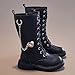 Girls Knee High Boots Winter Lace up Zipper Mid Calf Military Boots with Metal Chain PU Leather Goth Sole Boot Fashion Dress Shoes Fall Winter Spring Steampunk Booties (2 Big Kids)