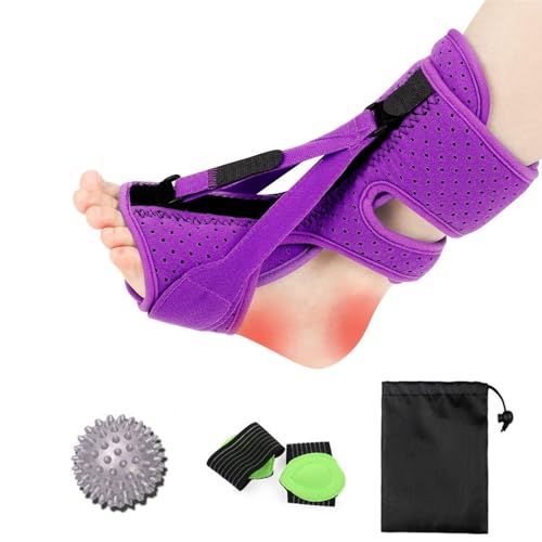 Plantar Fasciitis Night Splint, Achilles Tendonitis Relief Brace, Adjustable Orthopedic Foot Drop Brace with Arch Support & Massage Ball for Women Men Foot Drop Heel Pain(Purple)
