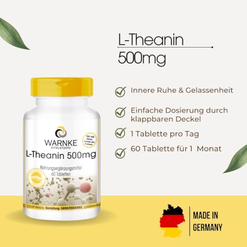 L-Theanin 500mg - 60 Tabletten - hochdosiert & vegan - Aminosäure | Warnke Vitalstoffe - Deutsche Apothekenqualität