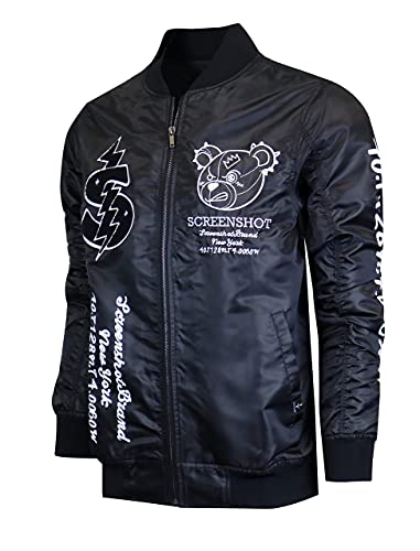 Image of SCREENSHOT Hip-Hop Urban NYC Fashion Bomber Jacket - Modern Outdoor Lightweight Streetwear Graffiti Print Zip Up Top