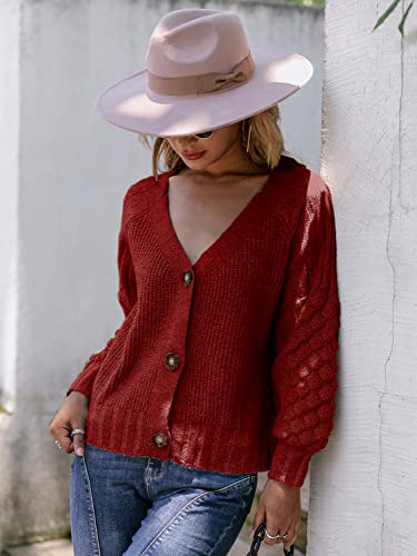 Image of Miessial Women's Button Down Long Sleeve Cardigan Sweaters Chunky Cable Knit Crop Sweater Top
