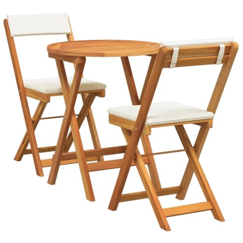 PUGYNBK Salon de jardin 3 pièces avec coussins en bois massif d'acacia naturel huilé, table de jardin carrée et 2 chaises avec dossier, marron huilé pour...