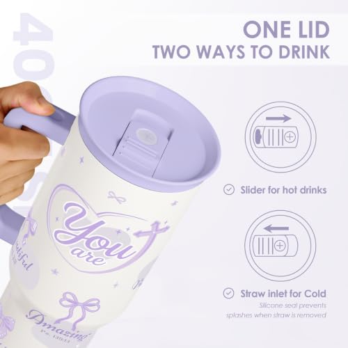 Image of Christian Stainless Steel Slider Tumbler with Handle 40 Ounces with Lid, Travel Cup, Insulated Bottles for Girls Women