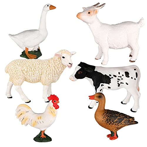 Farm Animal Figurines, LINGSFIRE 6 Pcs Farm Animals Figures Toys Realistic Barn Animal Toys Playset Plastic Animals for Kids Toddlers Educational Learning Toys Sheep Goat Cow Rooster Goose Duck
