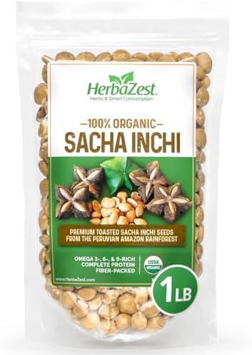 HerbaZest Sacha Inchi Seeds, 1 lb โ USDA Organic, Vegan & Protein-Rich