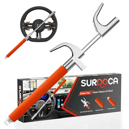 SURDOCA Sabot de volant multifonction, antivol haute sécurité avec brise-vitre, antivol universel pour voiture, camion, SUV, van-orange