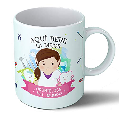 Planetacase - Taza odontóloga - Regalo Original - Cerámica 330 mL - Taza Desayuno Apta para Microondas y Lavavajillas - odontología - Resistente a Lavados