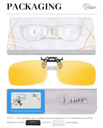 LUFF Polarisierte Nachtsichtbrille Clip auf für verschreibungspflichtige Brillen-gute Clip-Stil nachtfahrbrille für Myopie Brille im Freien/Fahren/Angeln Gelb 58 * 37MM