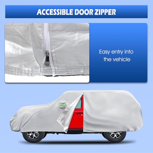 Image of Car Cover Custom Fit for Jeep Wrangler 4 Door 2006-2026 JK JL, Migaven Waterproof Full Exterior Cover Rain Sun Protection with Door Zipper, Silver