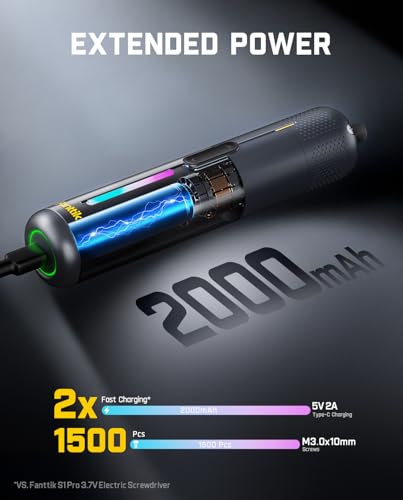 Fanttik S2 Pro Electric Screwdriver, Cordless Screwdriver Set, 7 Torque Settings, 0.5 to 6N.m, 20 Magnetic Bits, 1/4''Hex Shank, with 90° Angle Adapter, for Furniture, Household Repairs thumbnail 5
