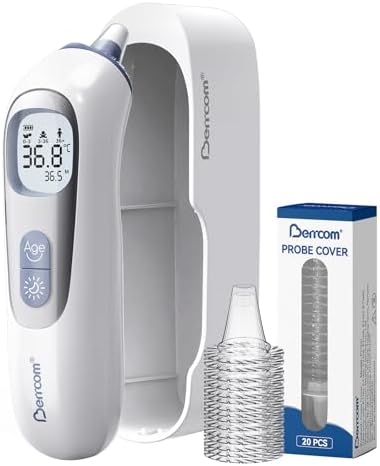 Berrcom Hochpräzises Ohrthermometer, Fieberthermometer mit vorgewärmter Sonde für Erwachsene und Babys, Temperaturanzeige nach Altersgruppen, sofortige Messung, Fieberalarm