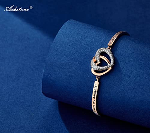 Aihitero Christmas Gifts, Always My Daughter Forever My Friend Love Heart Bangle Bracelet, Rose Gold Women Girl Jewelry, Birthday Anniversary Valentines Xmas Present From Father Dad Daddy Mother Mom #TOP1