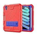 TSQQST iPad Mini 7/6 Case with Glass Screen Protector and Pencil Holder+Stand | Rugged Protective Case for iPad Mini 7/6 8.3 Inch | Red+Blue