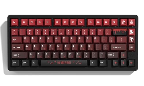COSTOM PBT Keycaps with 134 Keys, Cool Custom Keyboard Caps 60 75 65 100 Percent, Cherry Profile Dye Sublimation PBT Keycap Set for Full Size Mechanical Gaming Keyboard, Black Red Blood Theme