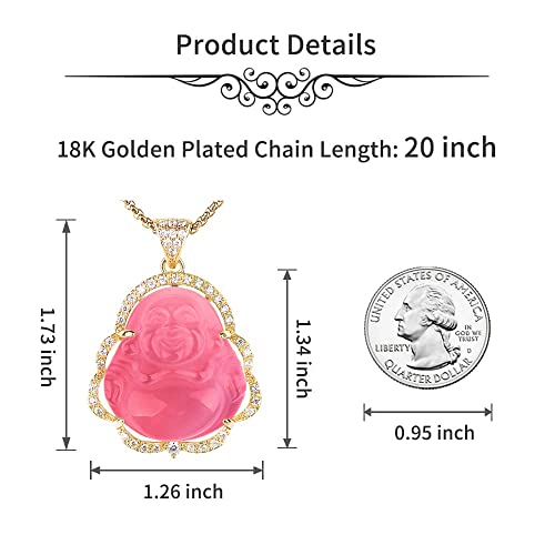 Image of ASGIFT Laughing Buddha Necklace Cubic Zirconia Green Jade Buddha Pendant with 18K Gold Plated Chain Lucky Buddha Necklace Jewelry Gift