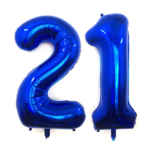 Image of 40 Inch Navy Blue 21 Number Balloons Giant Jumbo Huge 12 or 21 Foil Mylar Helium Number Digital Balloons Dark Blue Birthday Mylar Digital Balloons 12th 21st Birthday Anniversary Events Party