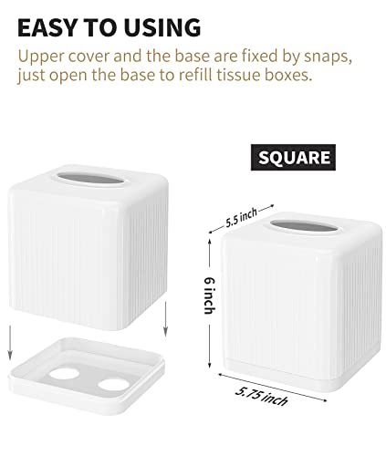 Livelab Tissue Box Cover With Base, Square Plastic Tissue Box Holder Decorative Tissue Cover Modern Cube Facial Tissue Dispenser For Bathroom Vanity Countertop, Living Room, Bedroom, Office - White #TOP6