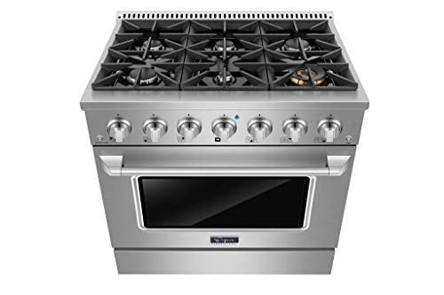 Empava 36 Inch Pro-Style Slide-In Single Oven Gas Range With 6 Sealed Ultra High-Low Burners-Heavy Duty Continuous Grates In Stainless Steel, 36 Inch #TOP1
