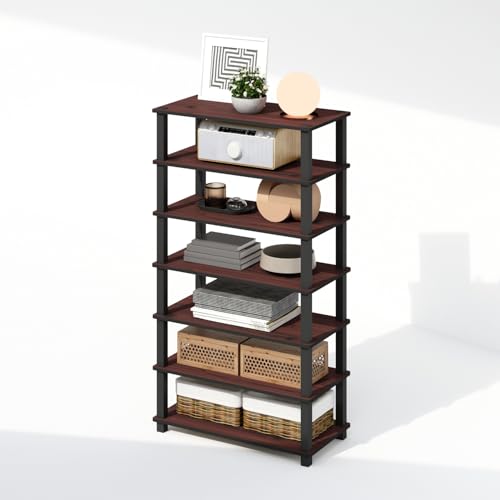 Image of Furinno Turn-N-Tube Storage Shelves Set of 2, 4-Tier Stackable Standing Shelf, Open Corner Shelf, for Organization and Storage, Living Room, Garage, Home Office, Dark Cherry